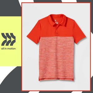 ALL IN MOTION Boys' Striped Golf Polo Shirt - Orange 🏃 NEW!!